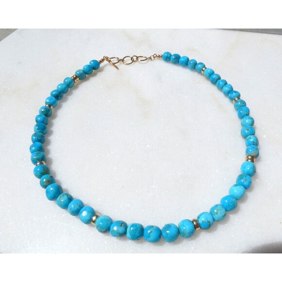 Arizona - Turquoise - Gold Beaded Choker-Necklace 8mm - Picture 2 of 5